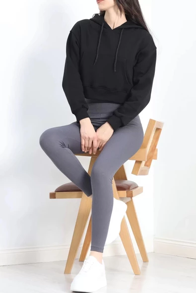 3 İplik Kapşonlu Sweat Siyah - 20082.1865. - Resim 2