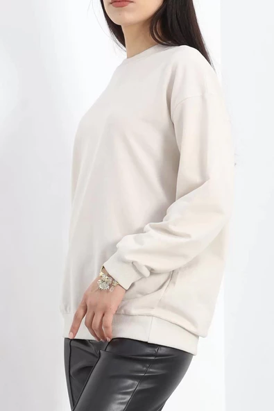 Bisiklet Yaka Sweat Taş - 3042.275. - 3