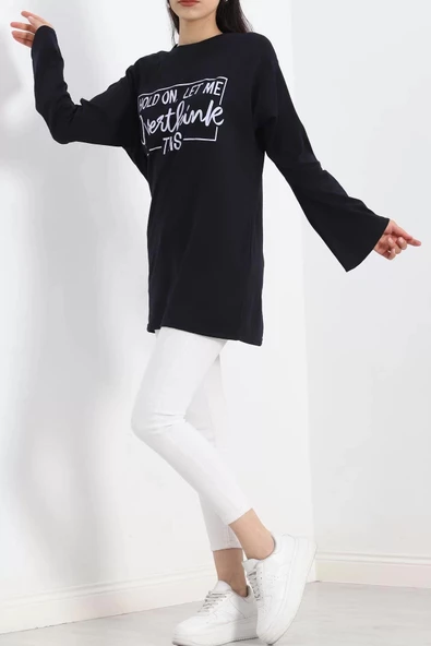 Baskılı Oversize Suprem Tunik Lacivert - 20217.1567. - Resim 5