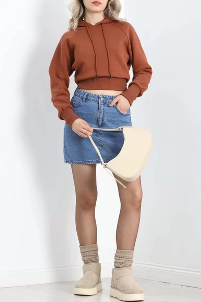 Kapşonlu Crop Sweat Kiremit - 20967.1878. - 5