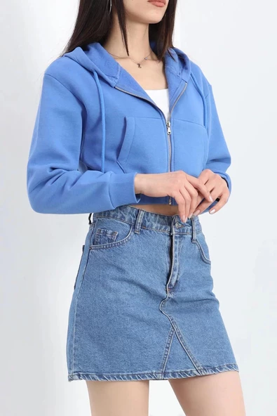 Fermuarlı Üç İplik Sweat Açıkmavi - 21652.200. - 5