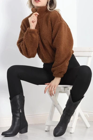 Üç İplik Beli Lastikli Polar Sweat Kahve - 20708.1872. - 2