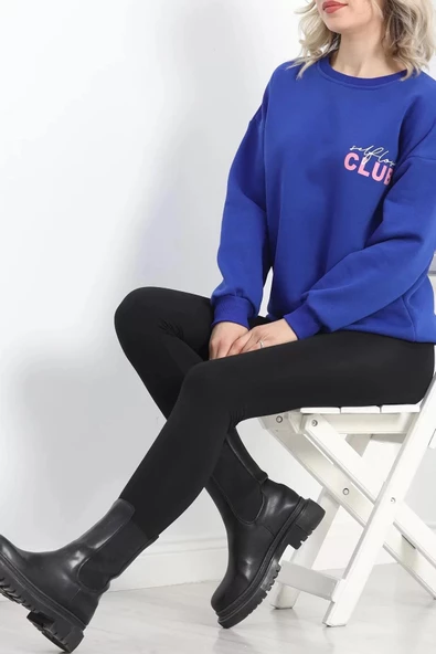 Baskılı Bisiklet Yaka Sweat Saks - 20097.1878. - 4