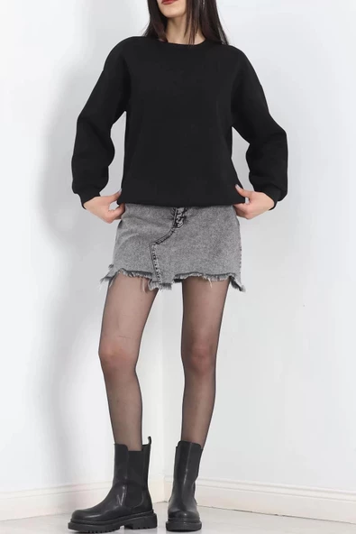 Bisiklet Yaka Üç İplik Sweat Siyah - 20138.1878. - Resim 6