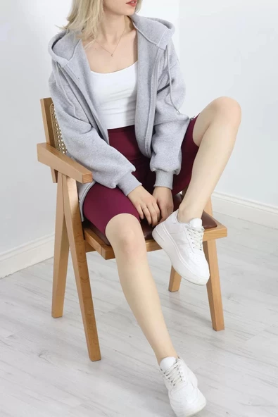 Kapşonlu Fermuarlı 3 İplik Sweat Gri - 20240.053. - 2