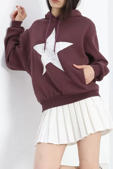 Baskılı 3 İplik Sweat Mürdüm - 20289.1868. - 5