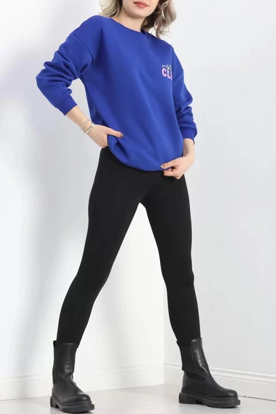 Baskılı Bisiklet Yaka Sweat Saks - 20097.1878. - 6