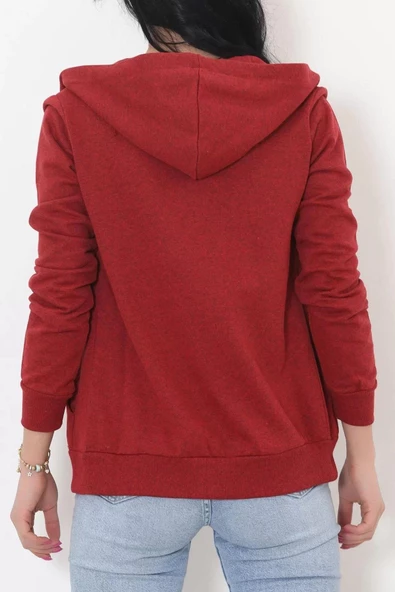 İç Tüylü Kapşonlu Fermuarlı Sweat Bordo - 11866.108. - 8