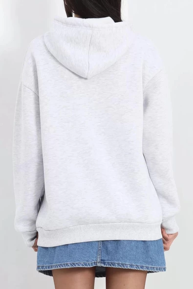Kot Nakışlı Oversize 3 İplik Sweat Gri - 2442.336. - 7