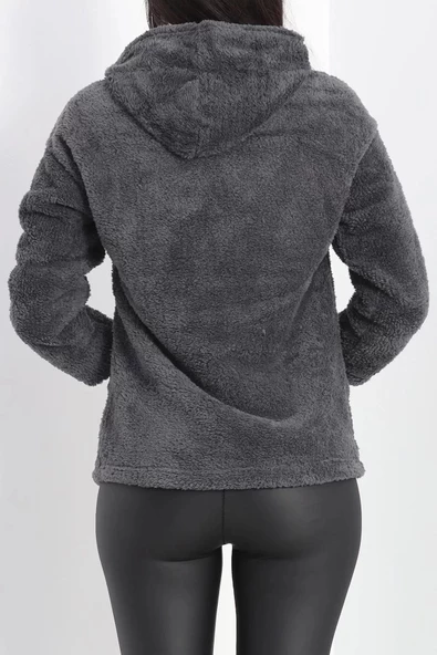 Kanguru Cep Kapşonlu Peluş Sweat Antrasit - 9062.1153. - Resim 8