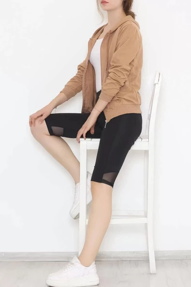 Kapşonlu Fermuarlı Sweat Sütlükahve - 3001.275. - Resim 5