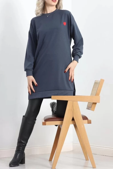 Kalp Nakışlı Tunik Füme - 19386.1778. - 4