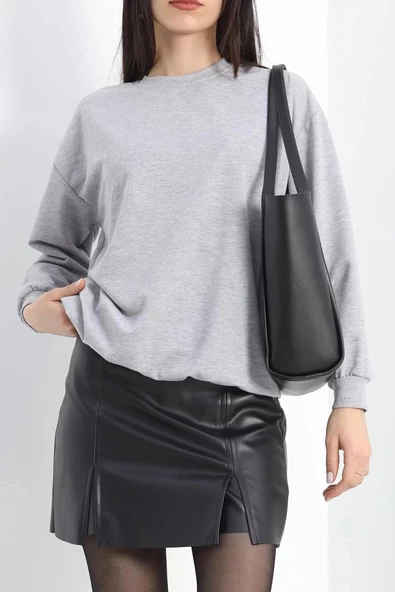 Bisiklet Yaka İki İplik Sweat Açıkgri - 3042.275. ürün görseli