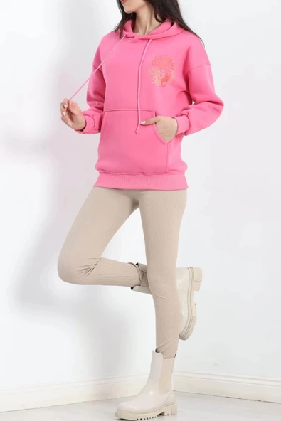 Baskılı Kapşonlu Kanguru Sweat Pembe - 20244.1878. - 7