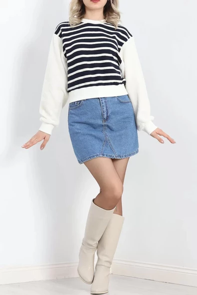 Kolu Peluş Bisiklet Yaka Sweat Ekru - 20720.1872. - 2