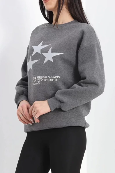 Bisiklet Yaka Baskılı Sweat Antrasit - 20961.1878. - Resim 6