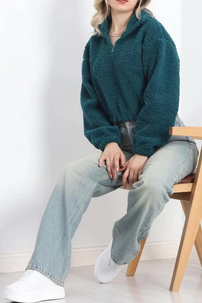 Üç İplik Beli Lastikli Polar Sweat Petrolyeşili - 20708.1872. - 8