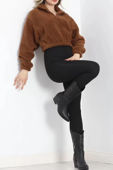Üç İplik Beli Lastikli Polar Sweat Kahve - 20708.1872. - 6