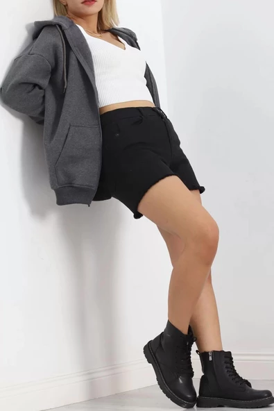 Kapşonlu Fermuarlı 3 İplik Sweat Füme - 20240.053. - Resim 4