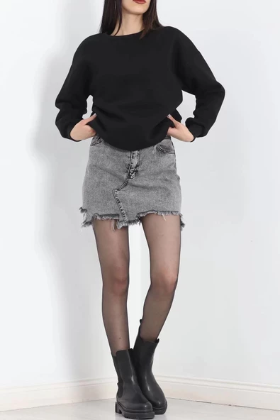 Bisiklet Yaka Üç İplik Sweat Siyah - 20138.1878. - Resim 4