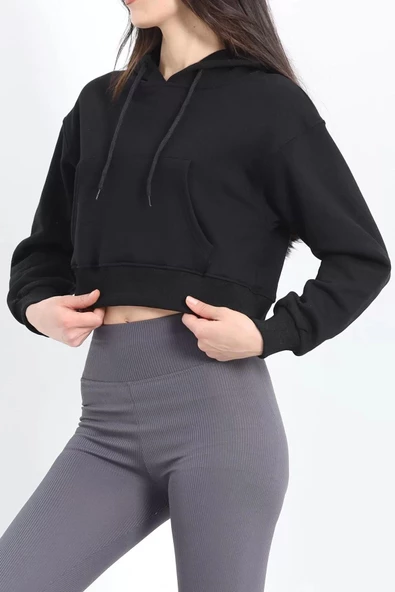 3 İplik Kapşonlu Sweat Siyah - 20082.1865. - Resim 3