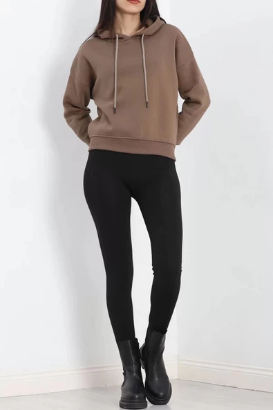Kapşonlu 3 İplik Crop Sweat Açıkkahve - 20969.1878. - 6