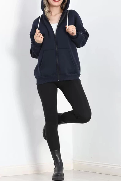 Biyeli 3 İplik Fermuarlı Sweat Lacivert - 20282.053. - Resim 2