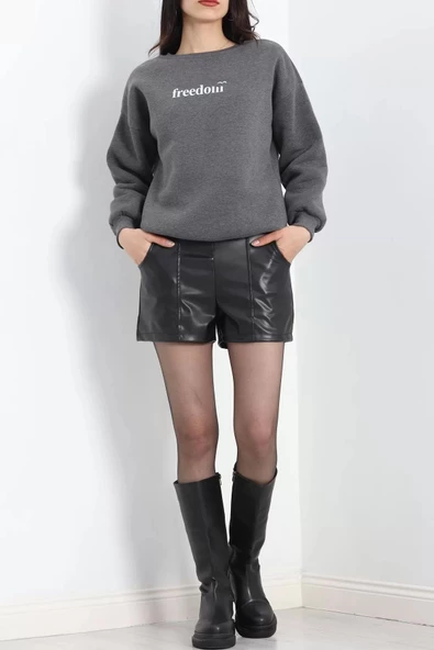 Bisiklet Yaka Baskılı 3 İplik Sweat Antrasit - 20503.1878. - Resim 2