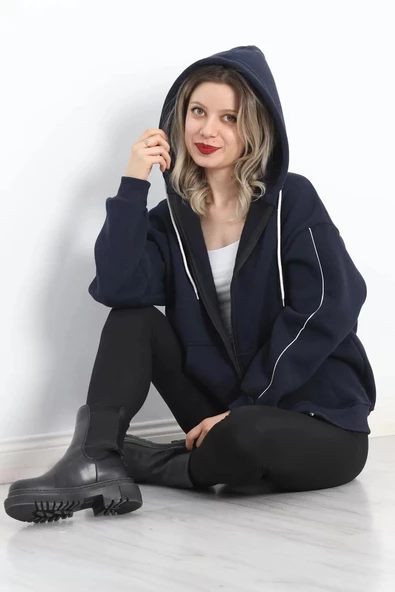 Biyeli 3 İplik Fermuarlı Sweat Lacivert - 20282.053. - Resim 7