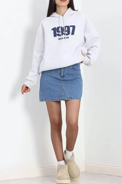 Kot Nakışlı Oversize 3 İplik Sweat Gri - 2442.336. - 4