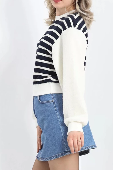 Kolu Peluş Bisiklet Yaka Sweat Ekru - 20720.1872. - 5