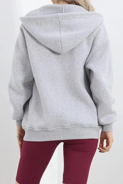 Kapşonlu Fermuarlı 3 İplik Sweat Gri - 20240.053. - 8