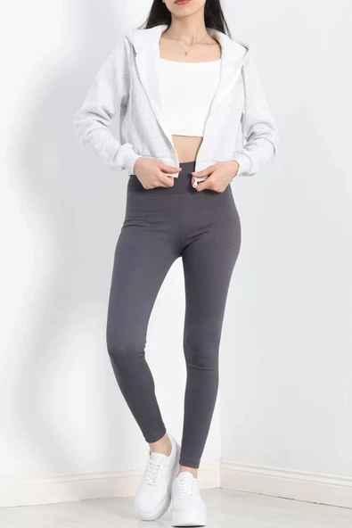 Kapşonlu Crop Sweat Gri - 20750.1873. - 4