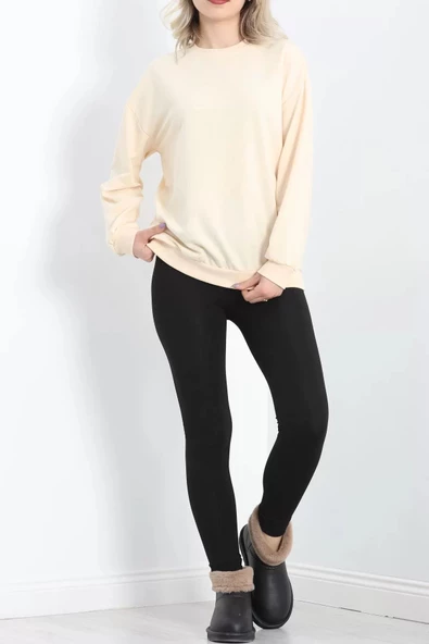 Bisiklet Yaka İki İplik Sweat Bej - 3042.275. - 6