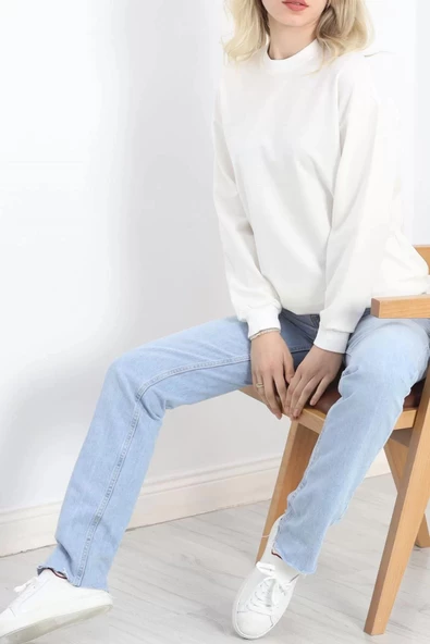 Bisiklet Yaka Sweat Ekru - 3042.275. - 4