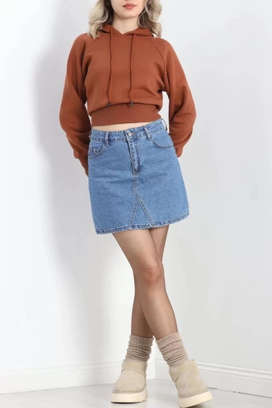 Kapşonlu Crop Sweat Kiremit - 20967.1878. - 7