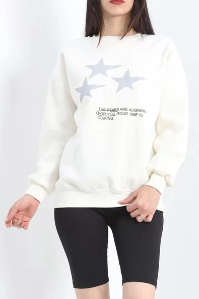 Bisiklet Yaka Baskılı Sweat Ekru - 20961.1878. - 5