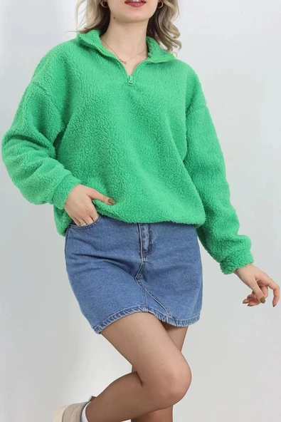 Fermuarlı Stoperli Polar Sweat Yeşil - 20377.1872. - 3