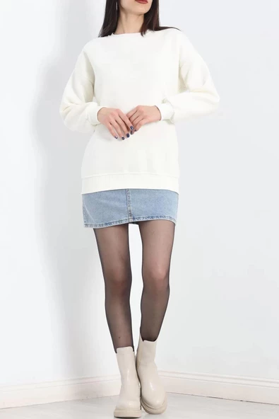 Bisiklet Yaka Üç İplik Sweat Ekru - 20138.1878. - Resim 2