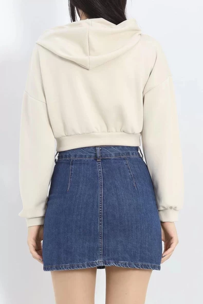 Modal Kapşonlu Crop Sweat Bej - 12885.148. - 8