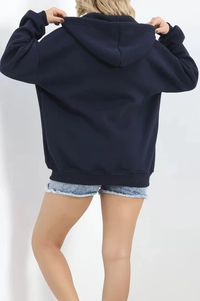 Kapşonlu Fermuarlı 3 İplik Sweat Lacivert - 20240.053. - 6