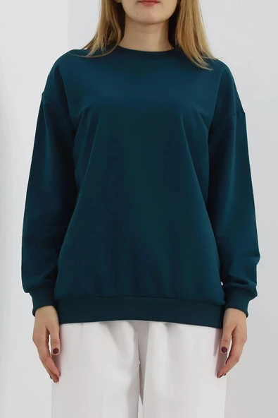 Bisiklet Yaka Sweat Petrol - 3042.275. - Resim 3