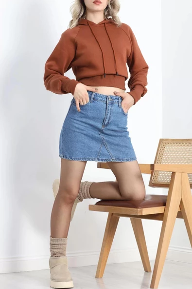 Kapşonlu Crop Sweat Kiremit - 20967.1878. - 2