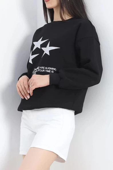 Bisiklet Yaka Baskılı Sweat Siyah - 20961.1878. - 5