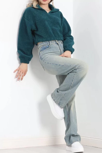 Üç İplik Beli Lastikli Polar Sweat Petrolyeşili - 20708.1872. - 4