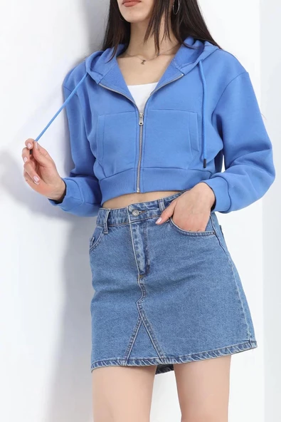 Fermuarlı Üç İplik Sweat Açıkmavi - 21652.200. - 3