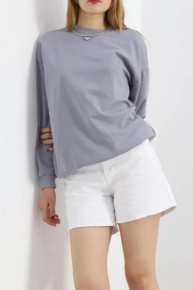 Bisiklet Yaka Sweat Gri - 3042.275. ürün görseli 1