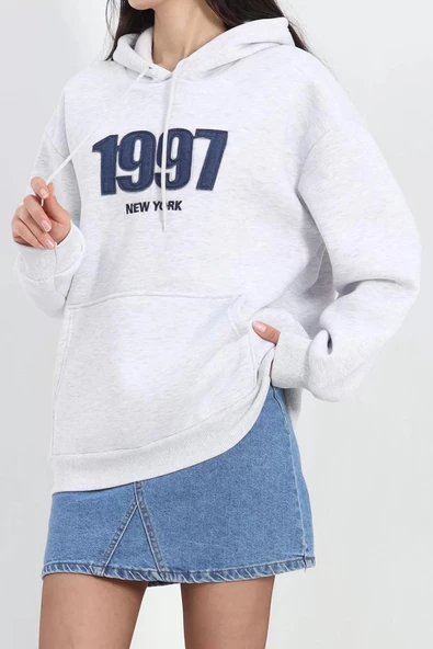 Kot Nakışlı Oversize 3 İplik Sweat Gri - 2442.336. - 5