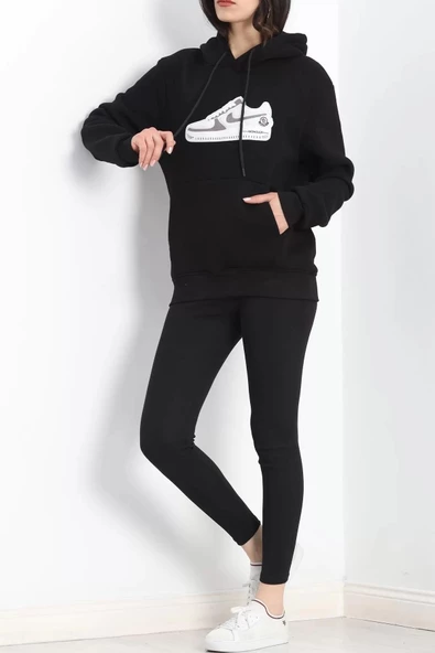 Baskılı 3 İplik Sweat Siyah - 20234.1874. - 3