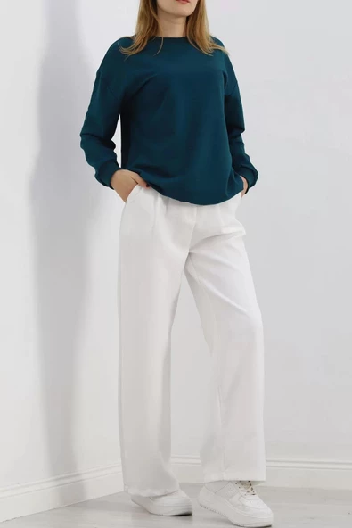 Bisiklet Yaka Sweat Petrol - 3042.275. - Resim 4